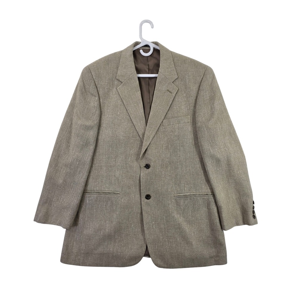 Savile Row Mens 42R Tan 100% Silk Blazer EUC 2 Button Double Vented Sport Coat
